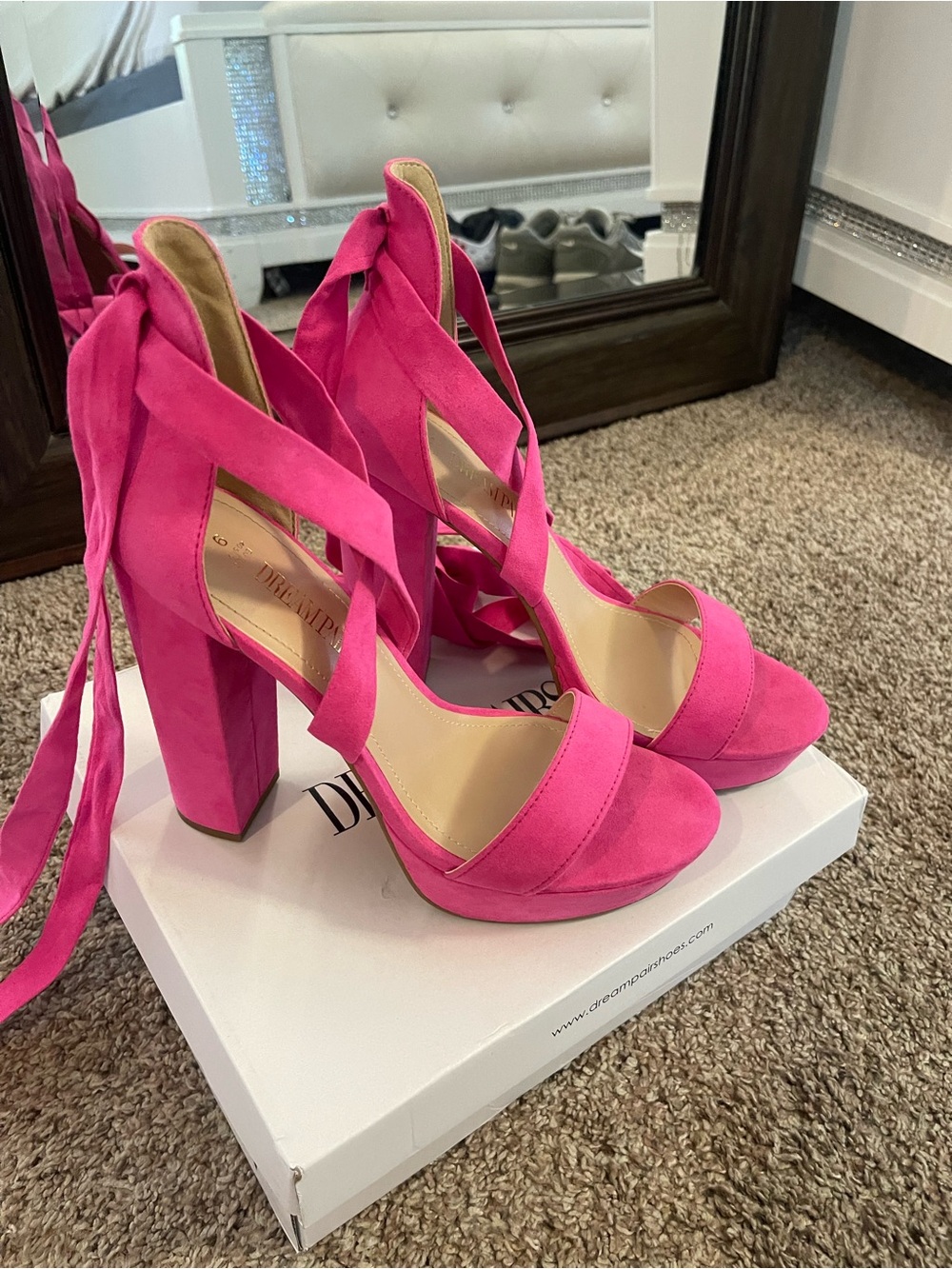 Dream Pairs Fuchsia Wrap-Ankle Block Heel Sandals
